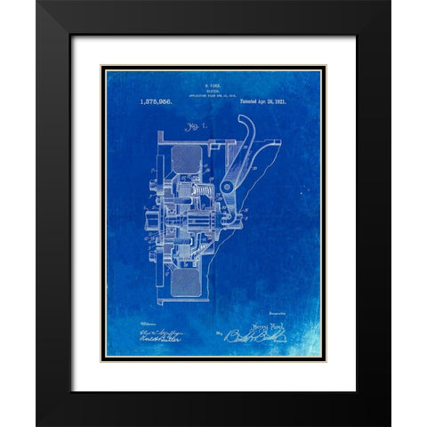 PP836-Faded Blueprint Ford Clutch Patent Poster Black Modern Wood Framed Art Print with Double Matting by Borders, Cole