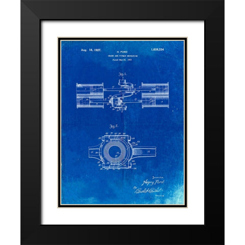 PP837-Faded Blueprint Ford Crank and Pitman Black Modern Wood Framed Art Print with Double Matting by Borders, Cole