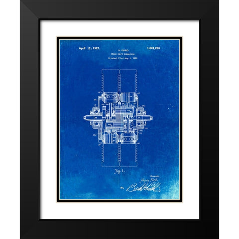 PP838-Faded Blueprint Ford Crank Shaft 1920 Patent Poster Black Modern Wood Framed Art Print with Double Matting by Borders, Cole