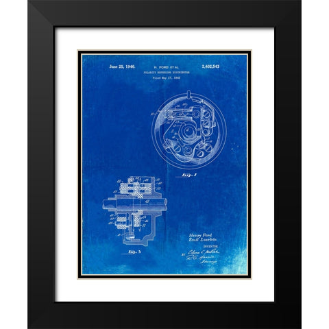 PP839-Faded Blueprint Ford Distributor 1946 Patent Poster Black Modern Wood Framed Art Print with Double Matting by Borders, Cole
