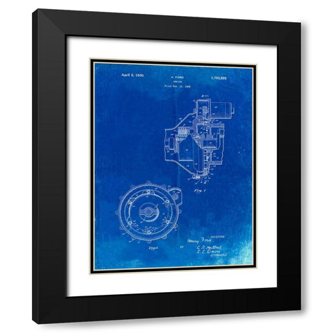 PP841-Faded Blueprint Ford Engine 1930 Patent Poster Black Modern Wood Framed Art Print with Double Matting by Borders, Cole