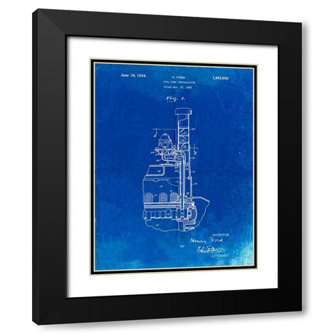 PP842-Faded Blueprint Ford Fuel Pump 1933 Patent Poster Black Modern Wood Framed Art Print with Double Matting by Borders, Cole