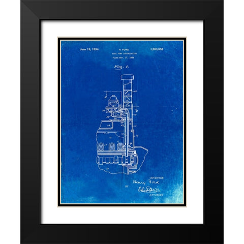 PP842-Faded Blueprint Ford Fuel Pump 1933 Patent Poster Black Modern Wood Framed Art Print with Double Matting by Borders, Cole