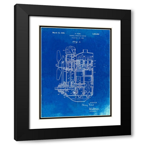 PP843-Faded Blueprint Ford Internal Combustion Engine Patent Poster Black Modern Wood Framed Art Print with Double Matting by Borders, Cole