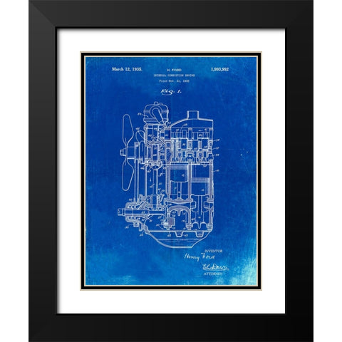 PP843-Faded Blueprint Ford Internal Combustion Engine Patent Poster Black Modern Wood Framed Art Print with Double Matting by Borders, Cole