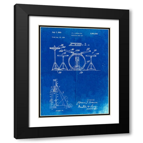 PP852-Faded Blueprint Frank Ippolito Practice Drum Set Patent Poster Black Modern Wood Framed Art Print with Double Matting by Borders, Cole