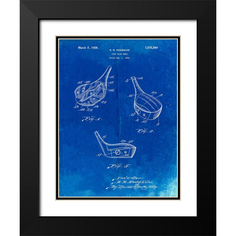 PP858-Faded Blueprint Golf Fairway Club Head Patent Poster Black Modern Wood Framed Art Print with Double Matting by Borders, Cole