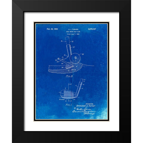 PP859-Faded Blueprint Golf Sand Wedge Patent Poster Black Modern Wood Framed Art Print with Double Matting by Borders, Cole