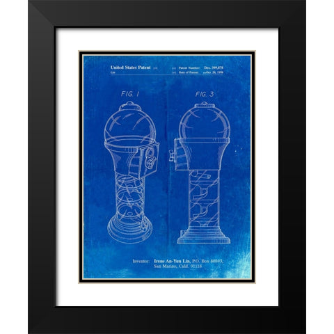PP864-Faded Blueprint Gumball Machine Poster Black Modern Wood Framed Art Print with Double Matting by Borders, Cole