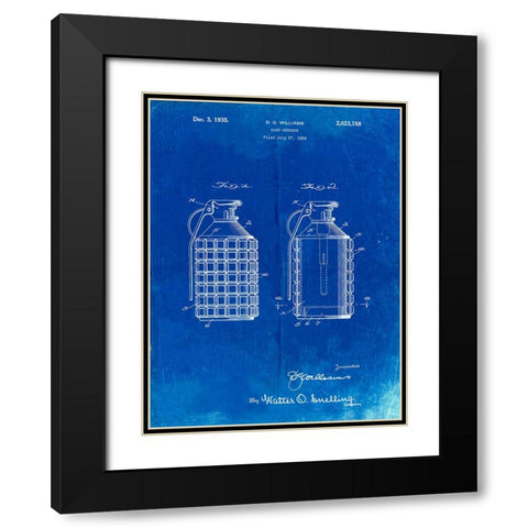PP867-Faded Blueprint Hand Grenade Patent Poster Black Modern Wood Framed Art Print with Double Matting by Borders, Cole