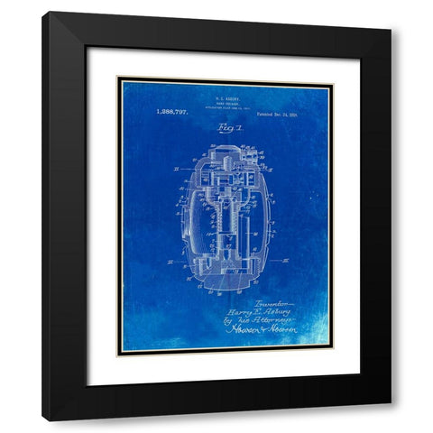 PP868-Faded Blueprint Hand Grenade World War 1 Patent Poster Black Modern Wood Framed Art Print with Double Matting by Borders, Cole