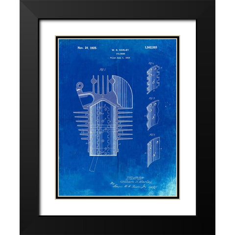 PP869-Faded Blueprint Harley Davidson Cylinder 1919 Patent Poster Black Modern Wood Framed Art Print with Double Matting by Borders, Cole