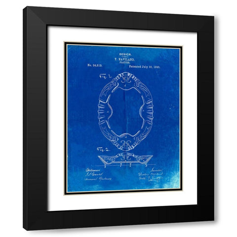 PP875-Faded Blueprint Haviland Serving Platter Poster Black Modern Wood Framed Art Print with Double Matting by Borders, Cole