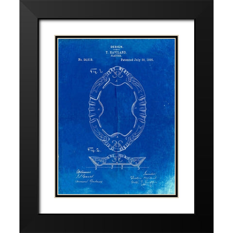 PP875-Faded Blueprint Haviland Serving Platter Poster Black Modern Wood Framed Art Print with Double Matting by Borders, Cole
