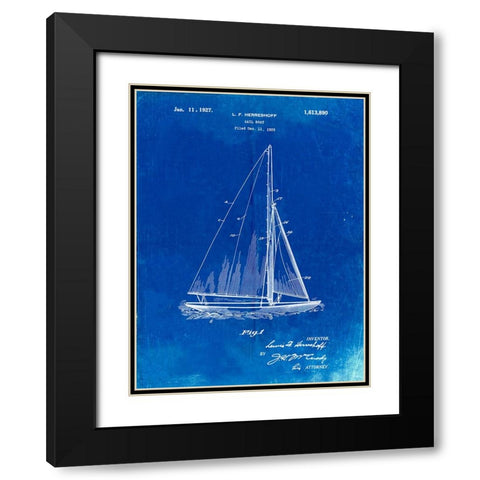 PP878-Faded Blueprint Herreshoff R 40 Gamecock Racing Sailboat Patent Poster Black Modern Wood Framed Art Print with Double Matting by Borders, Cole