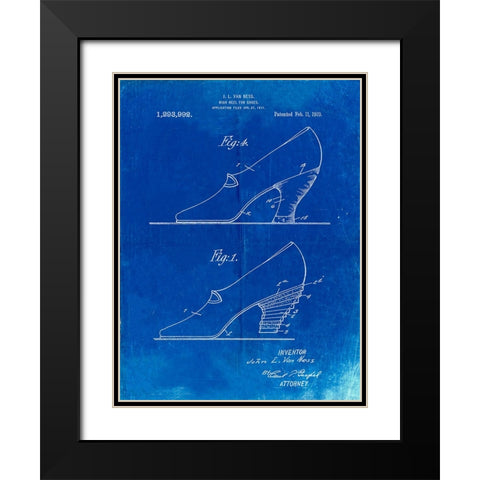 PP879-Faded Blueprint High Heel Shoes 1919 Patent Poster Black Modern Wood Framed Art Print with Double Matting by Borders, Cole