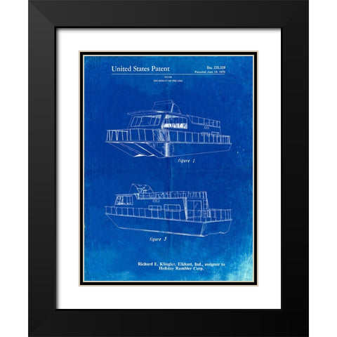 PP884-Faded Blueprint Houseboat Patent Poster Black Modern Wood Framed Art Print with Double Matting by Borders, Cole