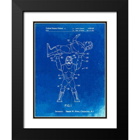 PP885-Faded Blueprint Hulk Hogan Wrestling Action Figure Patent Poster Black Modern Wood Framed Art Print with Double Matting by Borders, Cole