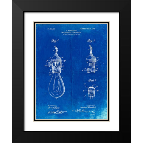 PP890-Faded Blueprint Incandescent Lamp Socket Patent Poster Black Modern Wood Framed Art Print with Double Matting by Borders, Cole