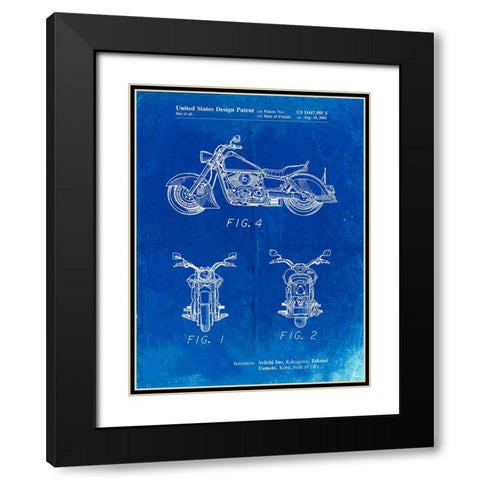 PP901-Faded Blueprint Kawasaki Motorcycle Patent Poster Black Modern Wood Framed Art Print with Double Matting by Borders, Cole