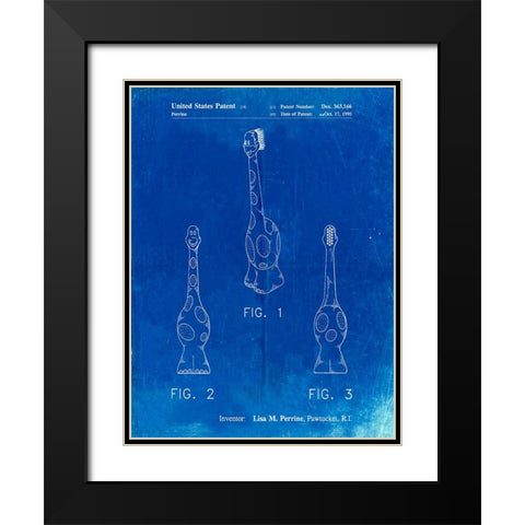 PP910-Faded Blueprint Kids Toothbrush Poster Black Modern Wood Framed Art Print with Double Matting by Borders, Cole