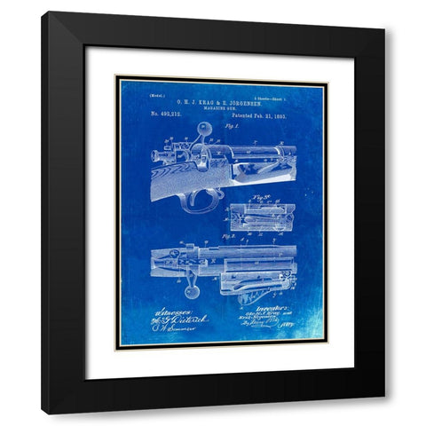PP913-Faded Blueprint Krag JÃƒrgensen Repeating Rifle Patent Print Black Modern Wood Framed Art Print with Double Matting by Borders, Cole