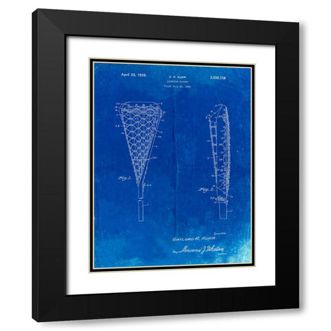 PP914-Faded Blueprint Lacrosse Stick 1935 Paten Poster Black Modern Wood Framed Art Print with Double Matting by Borders, Cole