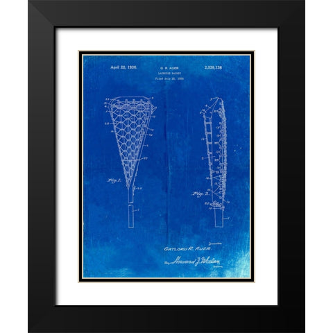 PP914-Faded Blueprint Lacrosse Stick 1935 Paten Poster Black Modern Wood Framed Art Print with Double Matting by Borders, Cole