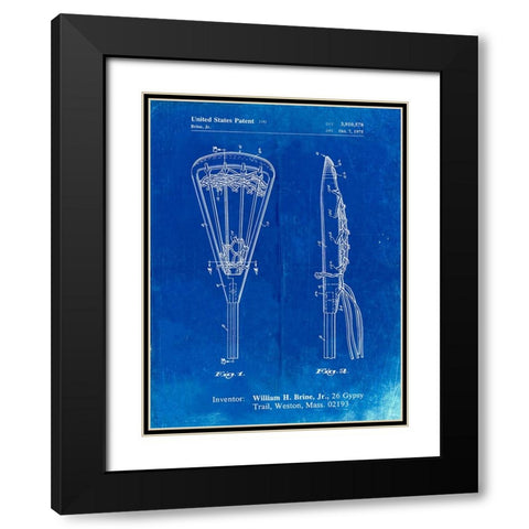 PP915-Faded Blueprint Lacrosse Stick 1936 Patent Poster Black Modern Wood Framed Art Print with Double Matting by Borders, Cole