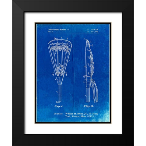 PP915-Faded Blueprint Lacrosse Stick 1936 Patent Poster Black Modern Wood Framed Art Print with Double Matting by Borders, Cole