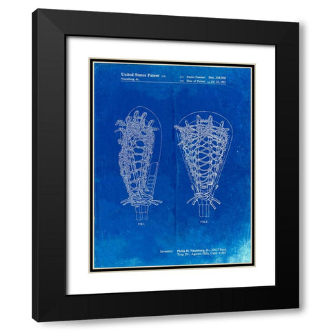 PP916-Faded Blueprint Lacrosse Stick Patent Poster Black Modern Wood Framed Art Print with Double Matting by Borders, Cole
