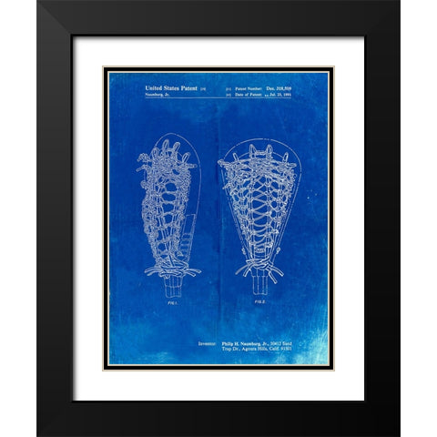 PP916-Faded Blueprint Lacrosse Stick Patent Poster Black Modern Wood Framed Art Print with Double Matting by Borders, Cole