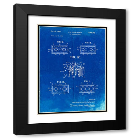 PP919-Faded Blueprint Lego Building Brick Patent Poster Black Modern Wood Framed Art Print with Double Matting by Borders, Cole