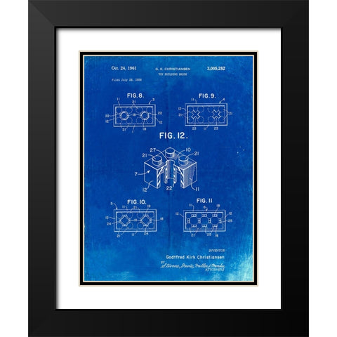 PP919-Faded Blueprint Lego Building Brick Patent Poster Black Modern Wood Framed Art Print with Double Matting by Borders, Cole