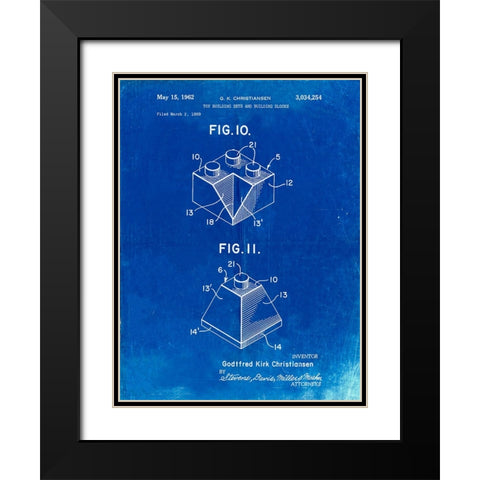 PP920-Faded Blueprint Lego Building Kit Blocks Patent Poster Black Modern Wood Framed Art Print with Double Matting by Borders, Cole
