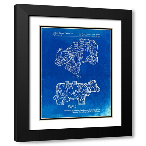 PP921-Faded Blueprint Lego Cow Patent Poster Black Modern Wood Framed Art Print with Double Matting by Borders, Cole