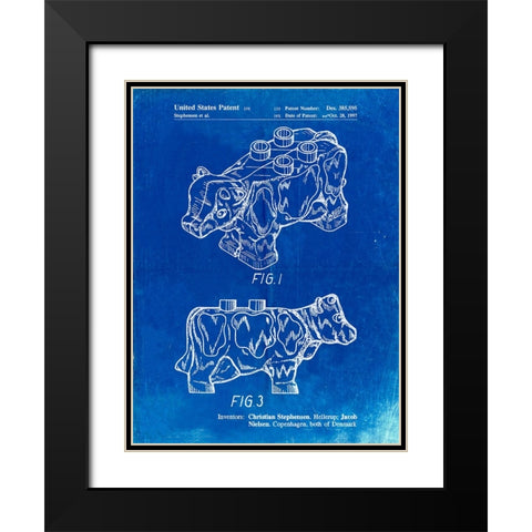 PP921-Faded Blueprint Lego Cow Patent Poster Black Modern Wood Framed Art Print with Double Matting by Borders, Cole