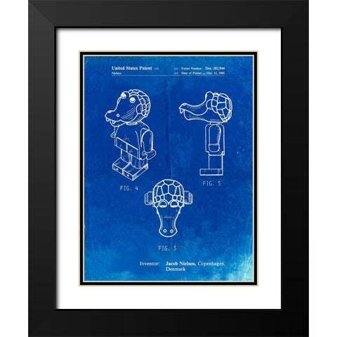PP922-Faded Blueprint Lego Crocodile Patent Poster Black Modern Wood Framed Art Print with Double Matting by Borders, Cole