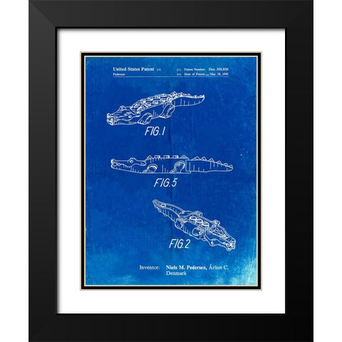 PP923-Faded Blueprint Lego Crocodile Poster Black Modern Wood Framed Art Print with Double Matting by Borders, Cole