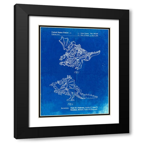 PP925-Faded Blueprint Lego Dragon Patent Poster Black Modern Wood Framed Art Print with Double Matting by Borders, Cole