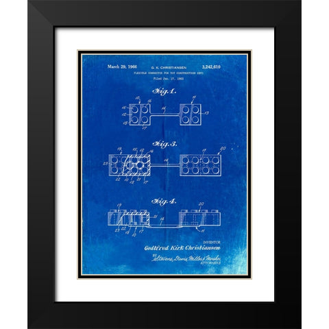 PP926-Faded Blueprint Lego Flexible Connector Patent Poster Black Modern Wood Framed Art Print with Double Matting by Borders, Cole