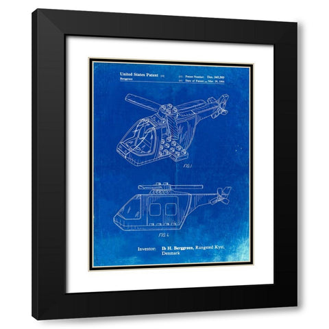 PP929-Faded Blueprint Lego Helicopter Building Kit Patent Poster Black Modern Wood Framed Art Print with Double Matting by Borders, Cole