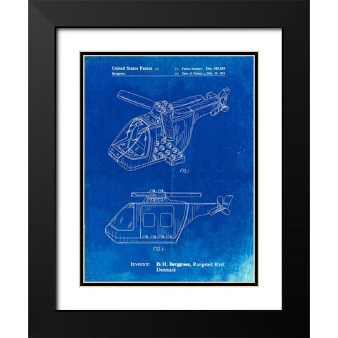 PP929-Faded Blueprint Lego Helicopter Building Kit Patent Poster Black Modern Wood Framed Art Print with Double Matting by Borders, Cole