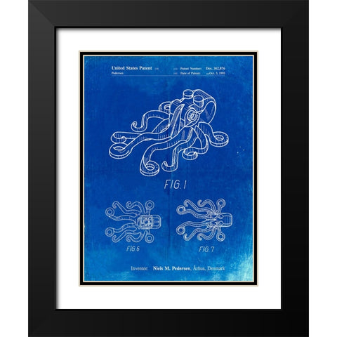 PP932-Faded Blueprint Lego Octopus Patent Poster Black Modern Wood Framed Art Print with Double Matting by Borders, Cole