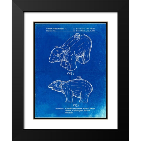 PP933-Faded Blueprint Lego Polar Bear Poster Black Modern Wood Framed Art Print with Double Matting by Borders, Cole