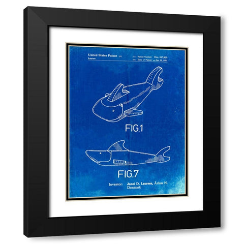 PP935-Faded Blueprint Lego Shark Patent Poster Black Modern Wood Framed Art Print with Double Matting by Borders, Cole