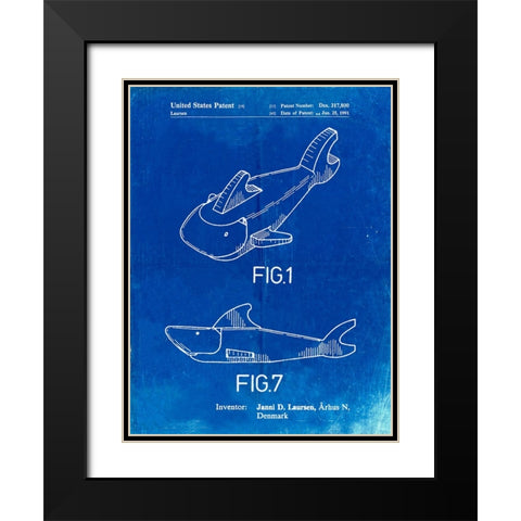 PP935-Faded Blueprint Lego Shark Patent Poster Black Modern Wood Framed Art Print with Double Matting by Borders, Cole