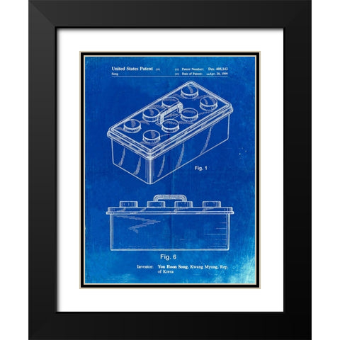 PP937-Faded Blueprint Lego Storage Container Patent Poster Black Modern Wood Framed Art Print with Double Matting by Borders, Cole