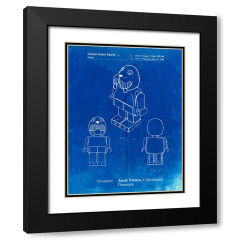 PP939-Faded Blueprint Lego Walrus Poster Black Modern Wood Framed Art Print with Double Matting by Borders, Cole