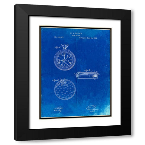 PP940-Faded Blueprint Lemania Swiss Stopwatch Patent Poster Black Modern Wood Framed Art Print with Double Matting by Borders, Cole